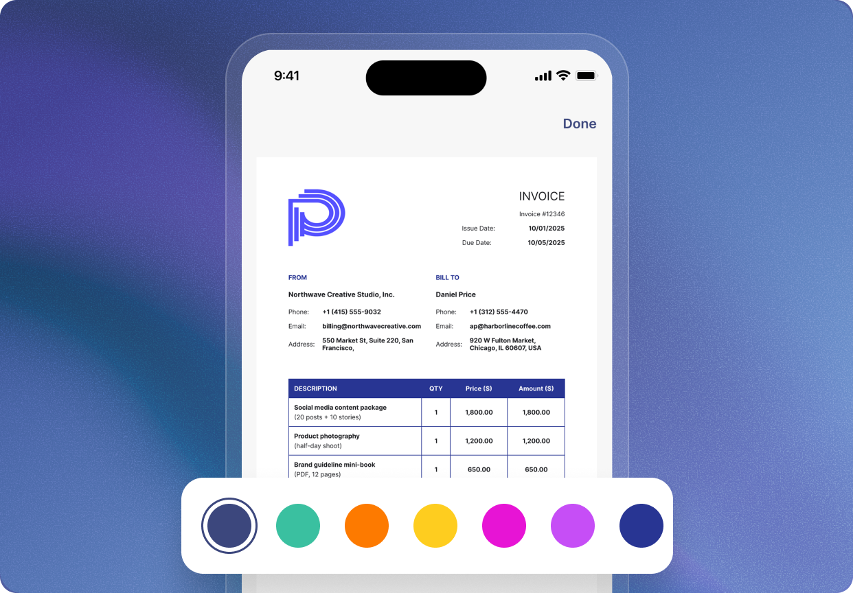 Customizable invoice templates