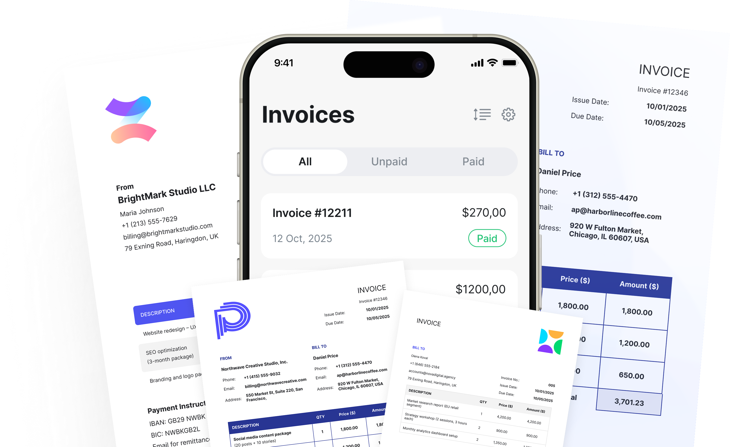 Invoice preview screens